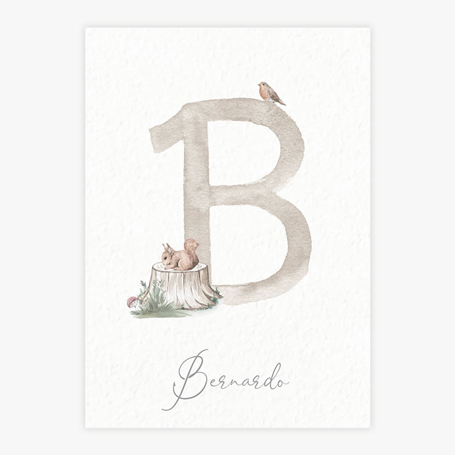 Quadro Infantil Inicial Esquilo na Floresta Verde - Vertical