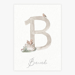 Quadro Infantil Inicial Esquilo na Floresta Verde - Vertical