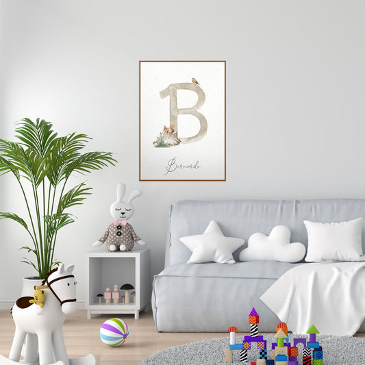 Quadro Infantil Inicial Esquilo na Floresta Verde - Vertical