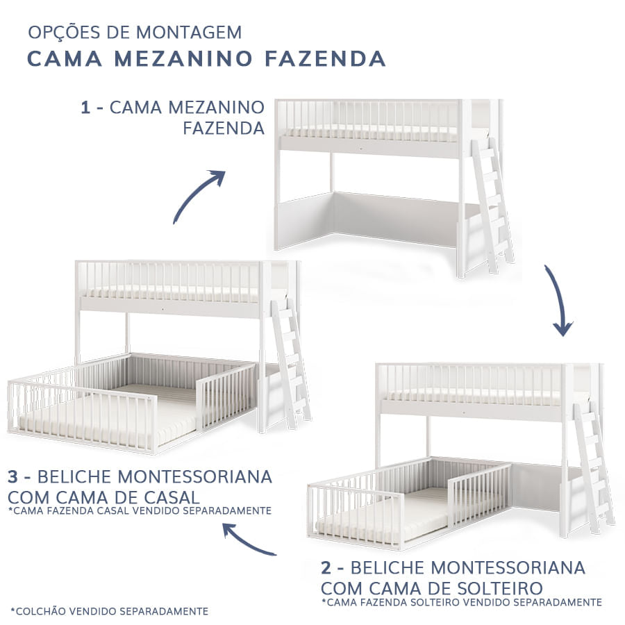 Cama Infantil Mezanino Fazenda - Branco