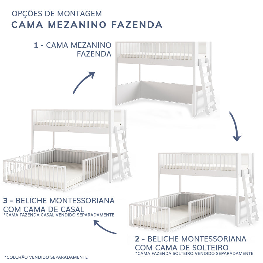Cama Infantil Mezanino Fazenda - Branco