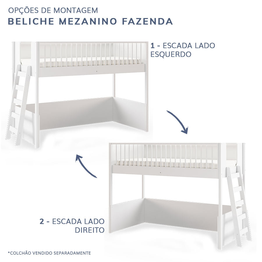 Cama Infantil Mezanino Fazenda - Branco