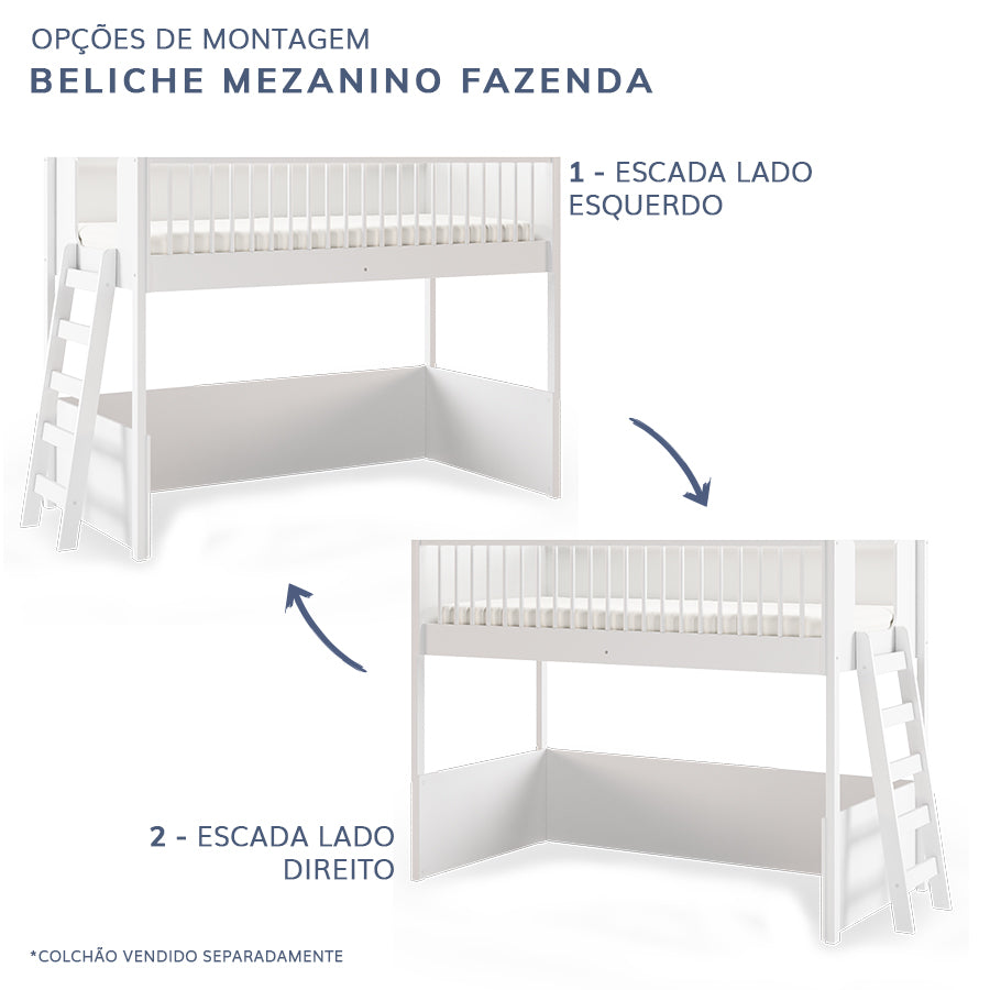 Cama Infantil Mezanino Fazenda - Branco