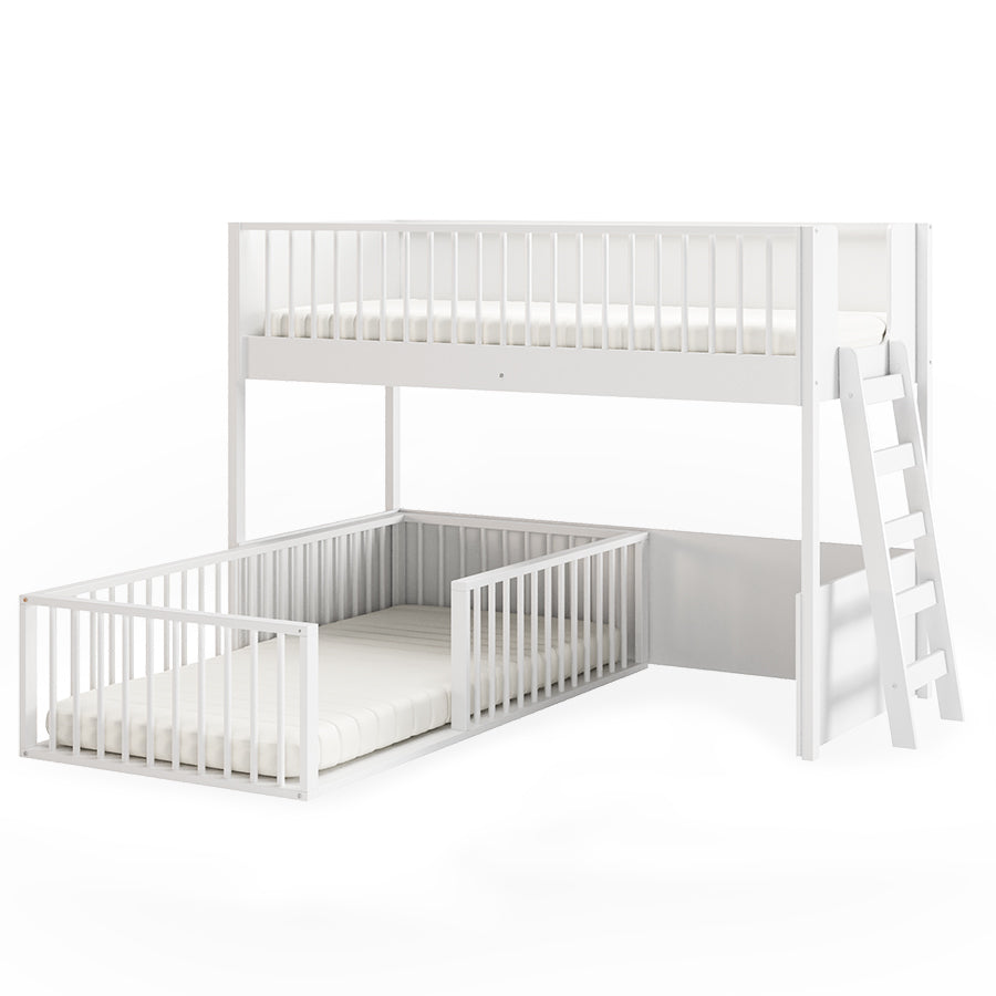 Beliche Infantil Montessoriana Com Cama de Solteiro Fazenda - Branco