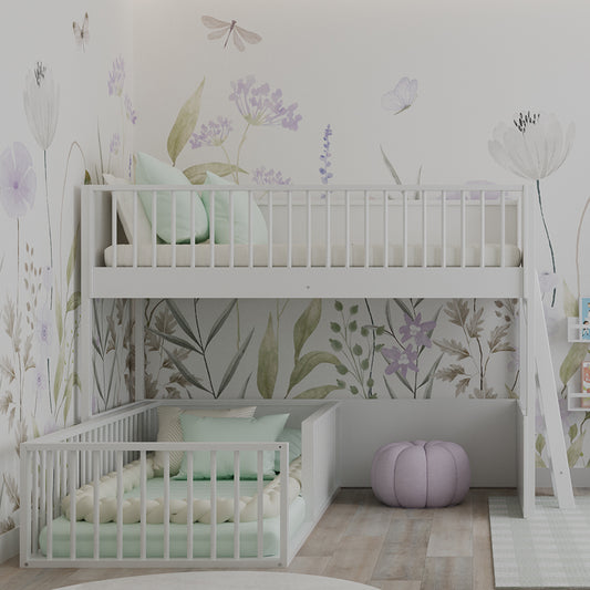 Beliche Infantil Montessoriana Com Cama de Solteiro Fazenda - Branco