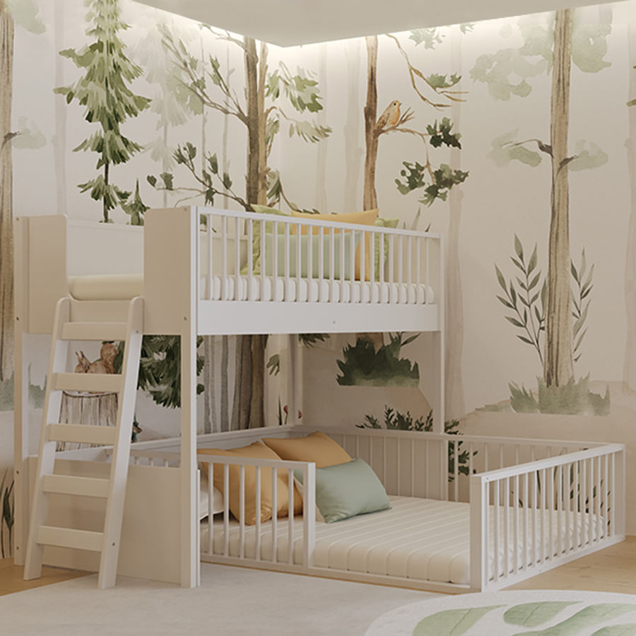 Beliche Infantil Montessoriana Com Cama de Casal Fazenda - Branco
