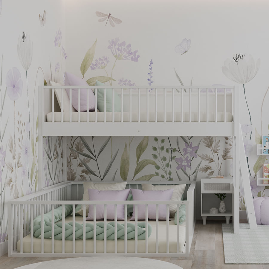 Beliche Infantil Montessoriana Com Cama de Casal Fazenda - Branco
