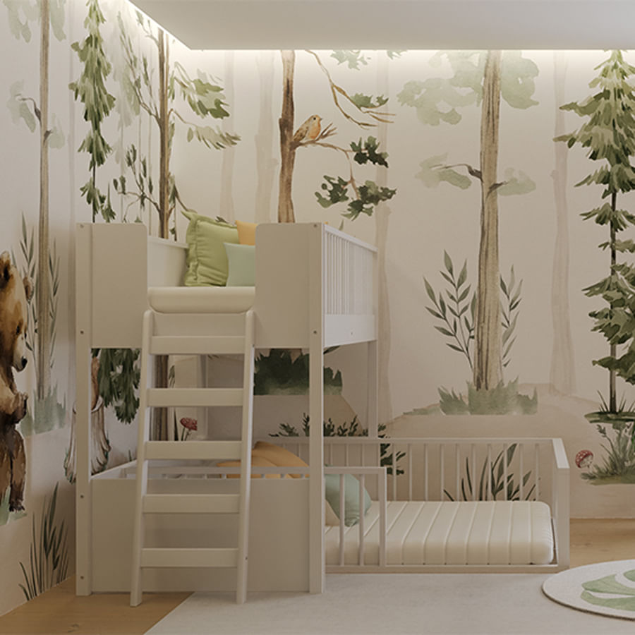 Beliche Infantil Montessoriana Com Cama de Casal Fazenda - Branco