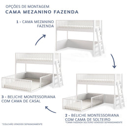 Beliche Infantil Montessoriana Com Cama de Casal Fazenda - Branco