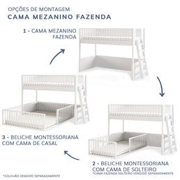 Beliche Infantil Montessoriana Com Cama de Casal Fazenda - Branco