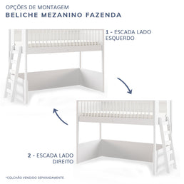 Beliche Infantil Montessoriana Com Cama de Casal Fazenda - Branco
