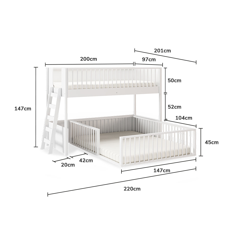 Beliche Infantil Montessoriana Com Cama de Casal Fazenda - Branco