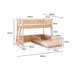 Beliche Infantil Montessoriana Com Cama de Solteiro Fazenda - Carvalho