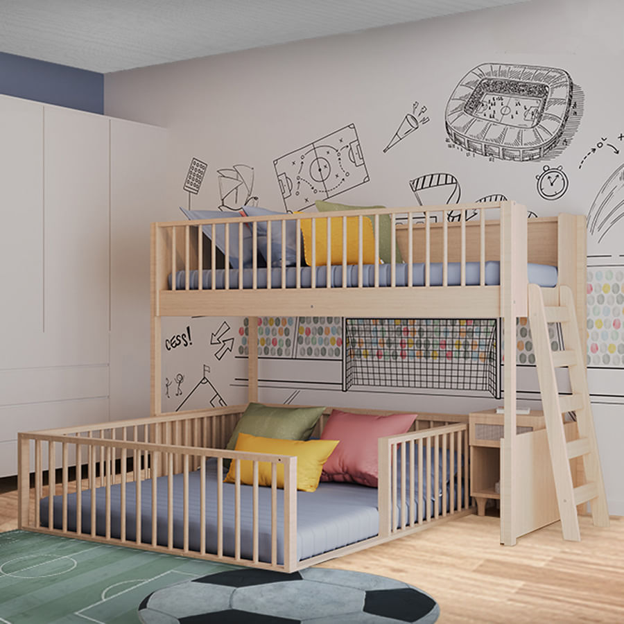 Beliche Infantil Montessoriana Com Cama de Casal Fazenda - Carvalho