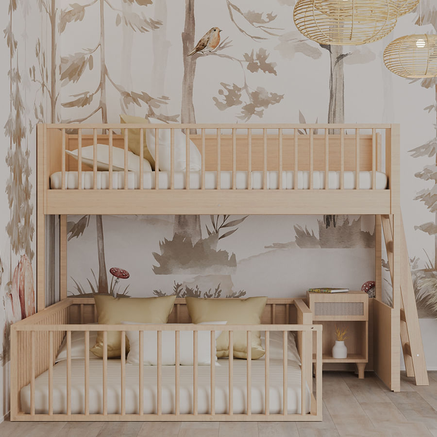 Beliche Infantil Montessoriana Com Cama de Casal Fazenda - Carvalho