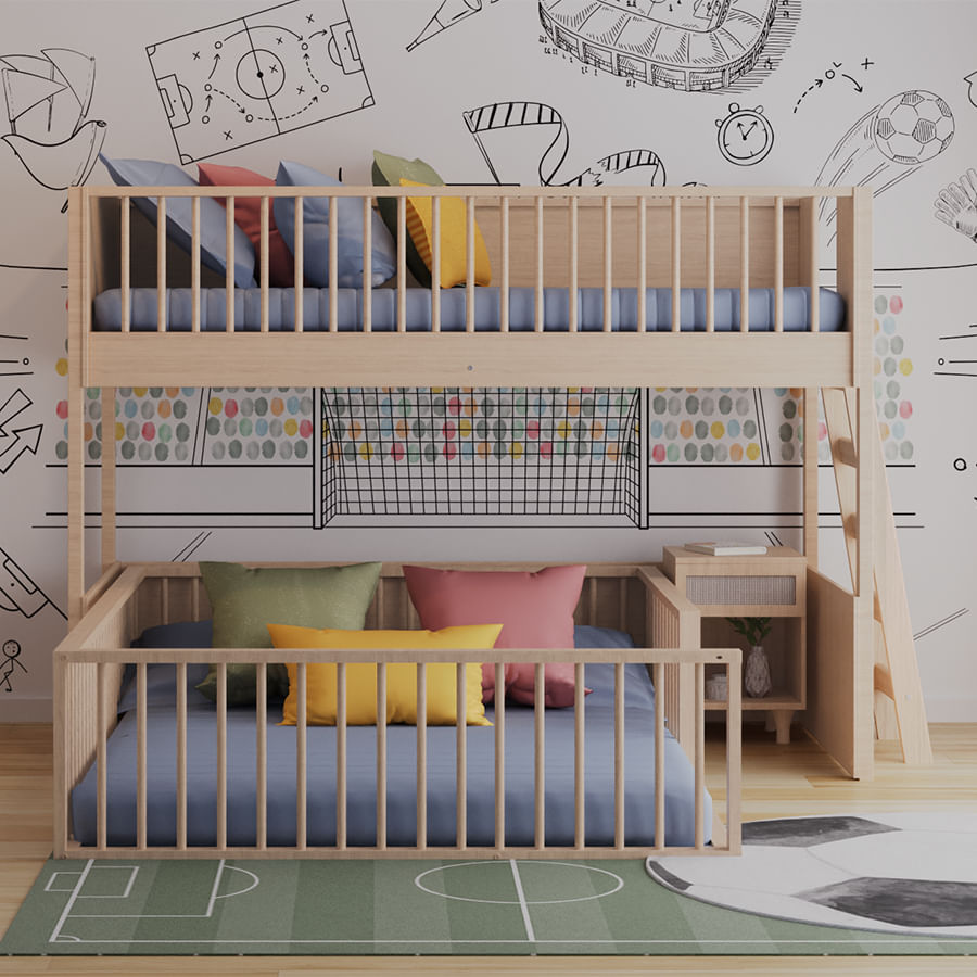 Beliche Infantil Montessoriana Com Cama de Casal Fazenda - Carvalho