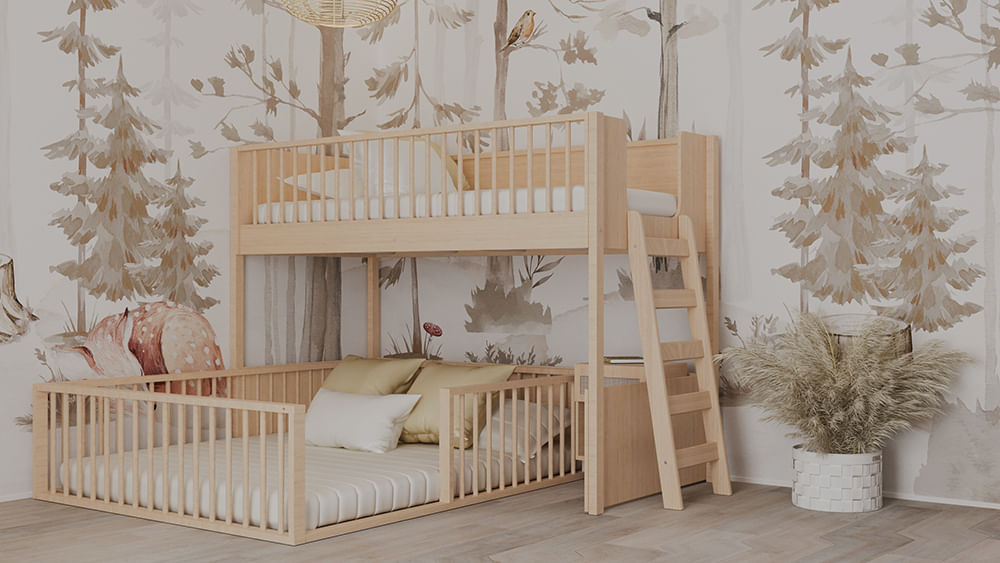 Beliche Infantil Montessoriana Com Cama de Casal Fazenda - Carvalho