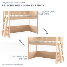 Beliche Infantil Montessoriana Com Cama de Casal Fazenda - Carvalho