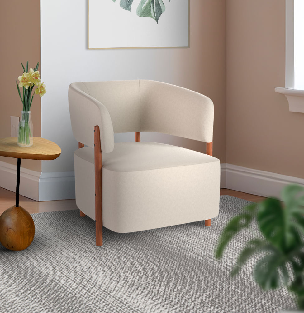 Poltrona Cora Pé Madeira Mel - Cru