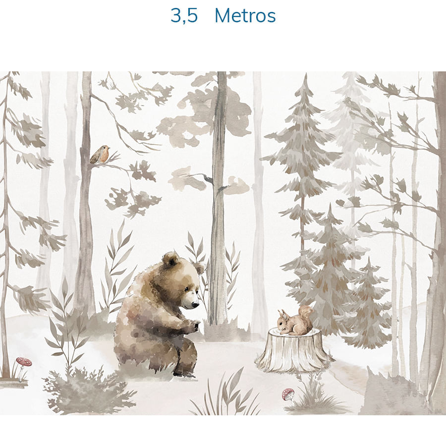 Papel de Parede Infantil Urso na Floresta Bege - Mural
