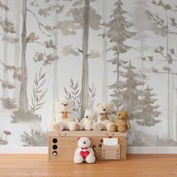 Papel de Parede Infantil Árvores Aquarela Bege - Mural