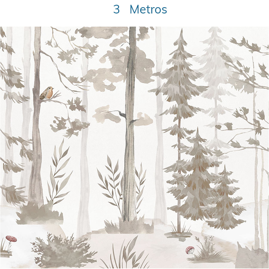 Papel de Parede Infantil Árvores Aquarela Bege - Mural