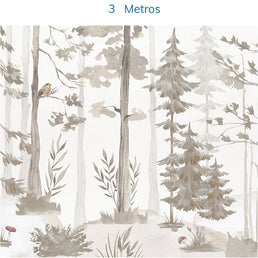 Papel de Parede Infantil Árvores Aquarela Bege - Mural