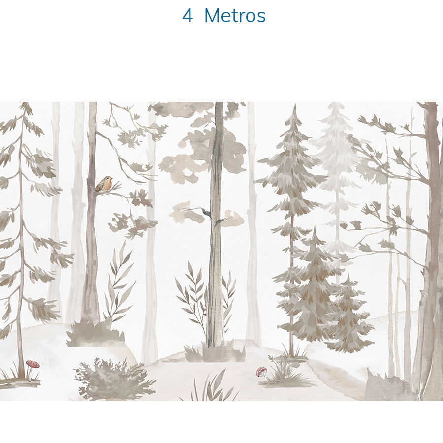 Papel de Parede Infantil Árvores Aquarela Bege - Mural