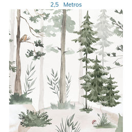 Papel de Parede Infantil Árvores Aquarela Verde - Mural