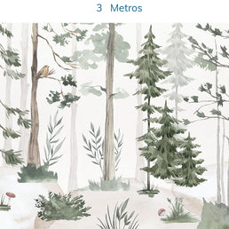 Papel de Parede Infantil Árvores Aquarela Verde - Mural