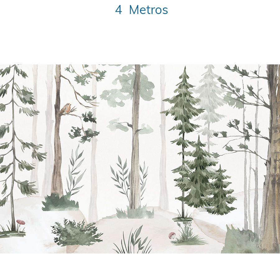 Papel de Parede Infantil Árvores Aquarela Verde - Mural