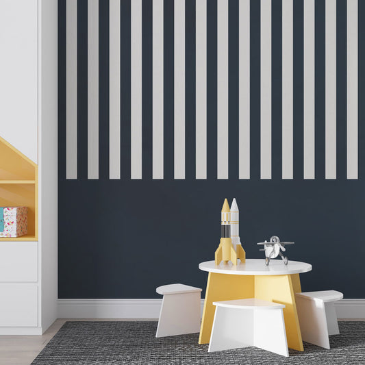 Papel de Parede Infantil Listra Com Meia Parede Aquarela Marinho - Mural