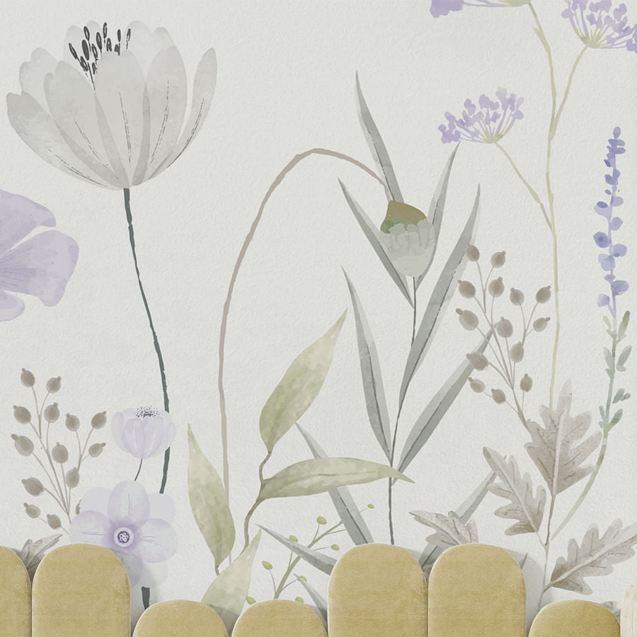 Papel de Parede Infantil Jardim Do Outono Lilás - Mural