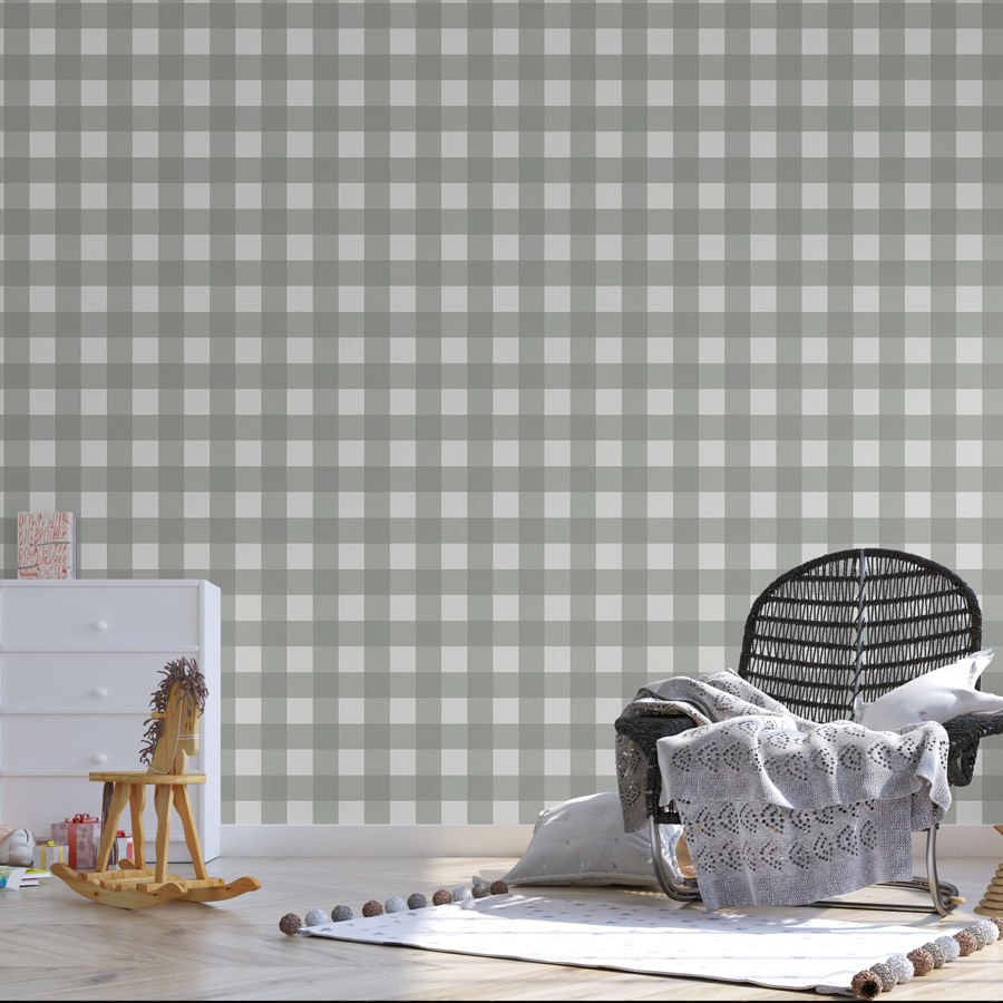 Papel de Parede Infantil Xadrez Médio - Cinza