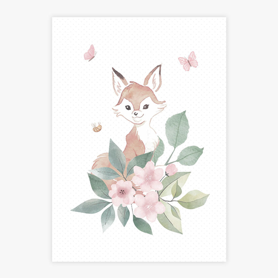 Quadro Infantil Raposa Jardim da Mali - Vertical