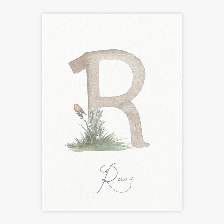 Quadro Infantil Letra Com Pássaro Na Floresta - Vertical