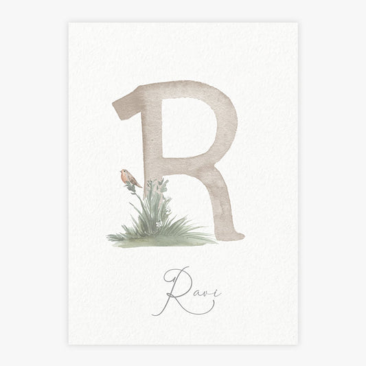 Quadro Infantil Letra Com Pássaro Na Floresta - Vertical