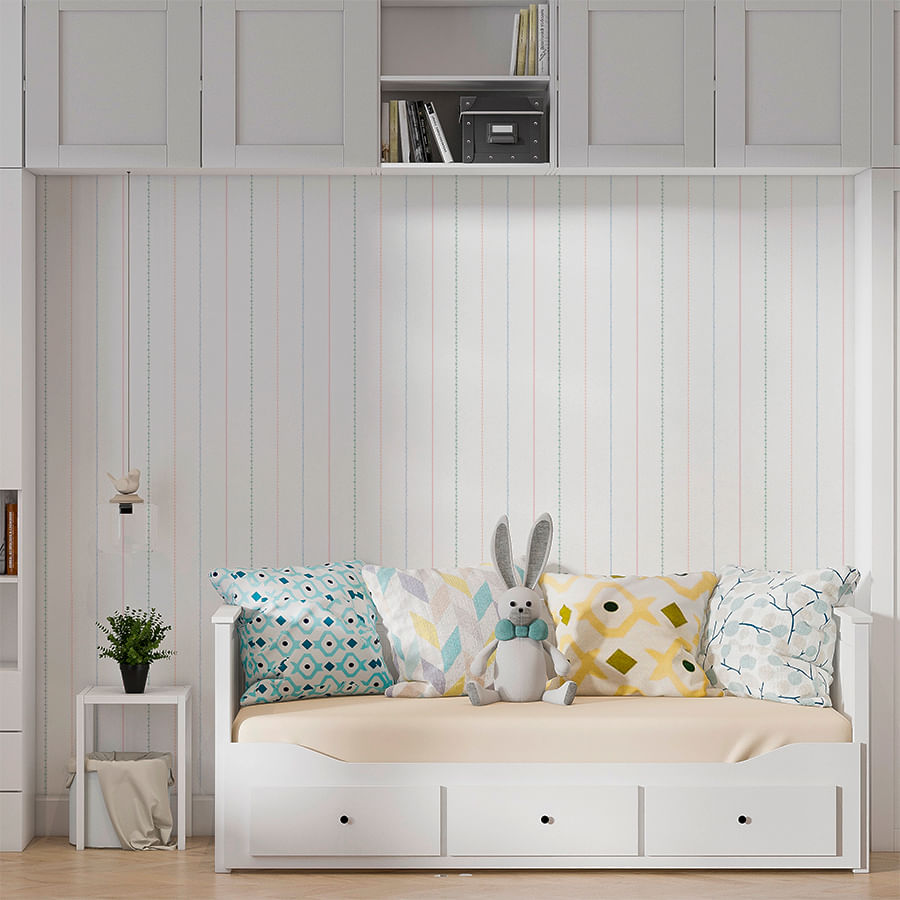 Papel de Parede Listra Com Folhas Paris Cru