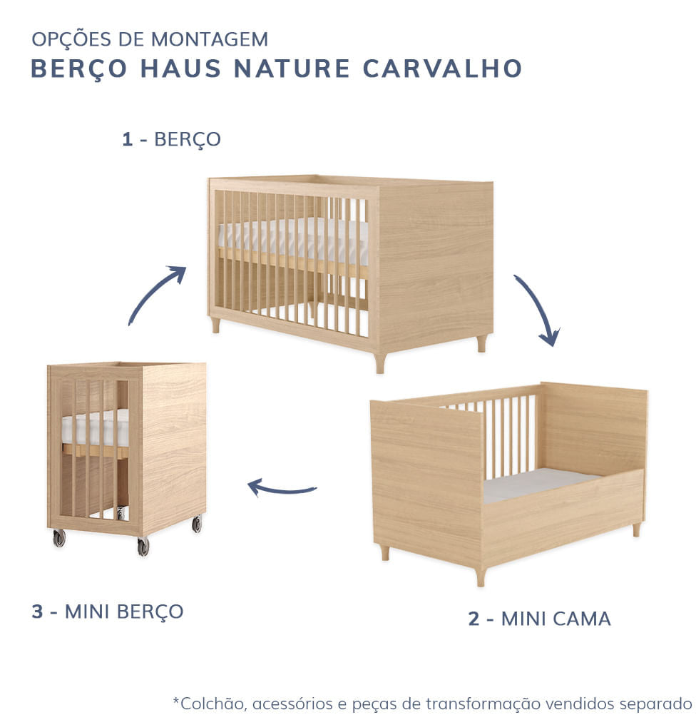 Berço Haus Nature 3 em 1 - Carvalho