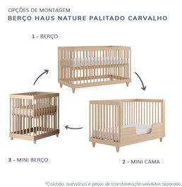 Berço Haus Nature 3 em 1 Palitado - Carvalho