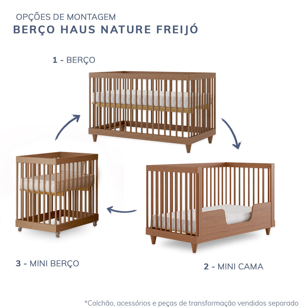 Berço Haus Nature 3 em 1 Palitado - Freijó