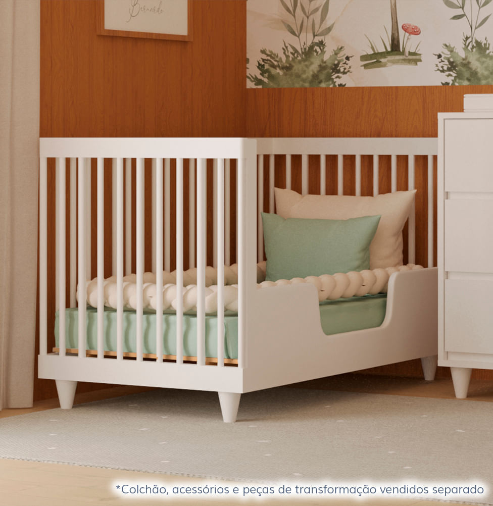 Berço Haus Nature 3 em 1 Palitado - Branco
