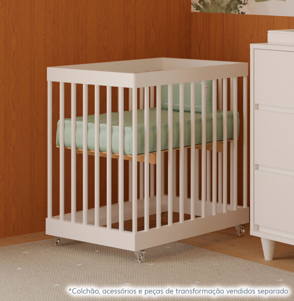 Berço Haus Nature 3 em 1 Palitado - Branco