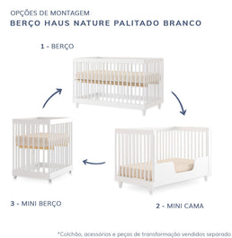 Berço Haus Nature 3 em 1 Palitado - Branco