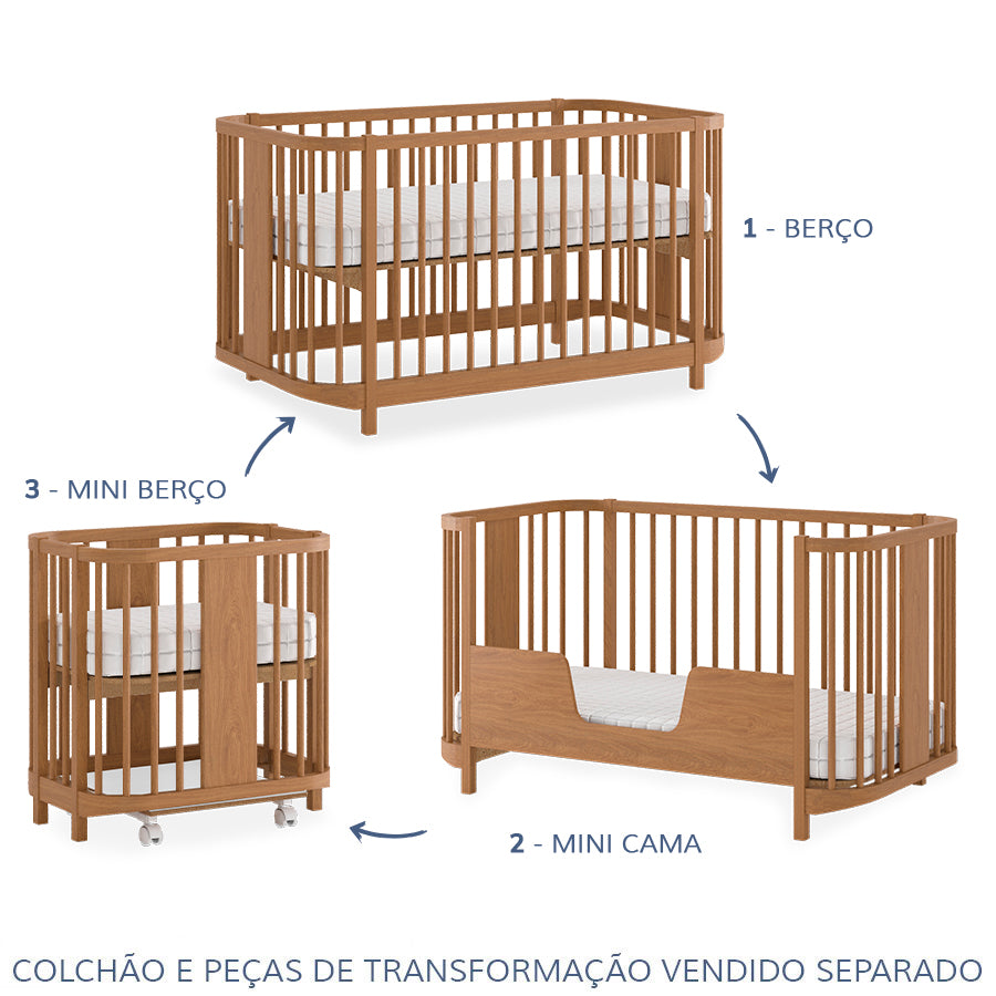 Berço Raika 3 em 1 - Freijó
