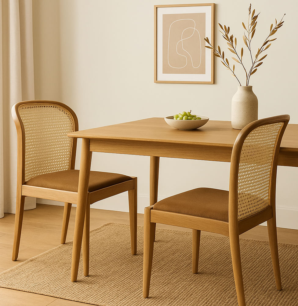 Conjunto de 2 Cadeiras Para Mesa de Jantar Roma Palha Sextavada Jequitibá Natural - Caramelo