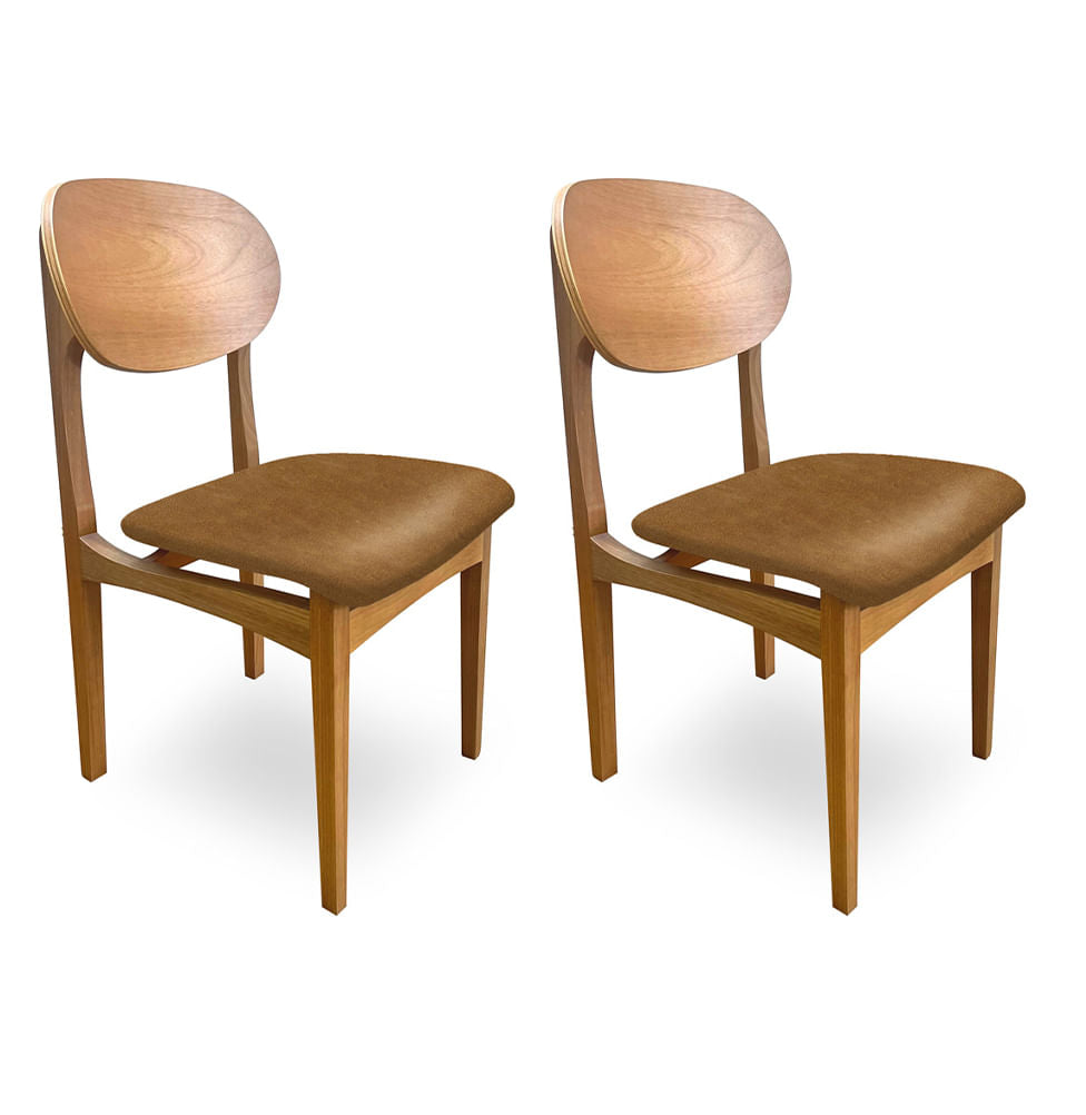 Conjunto de 2 Cadeiras Para Mesa de Jantar Luiza Jequitibá Natural - Caramelo