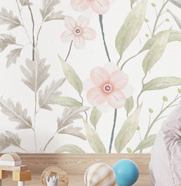 Papel de Parede Infantil Jardim Do Outono Rosa - Mural