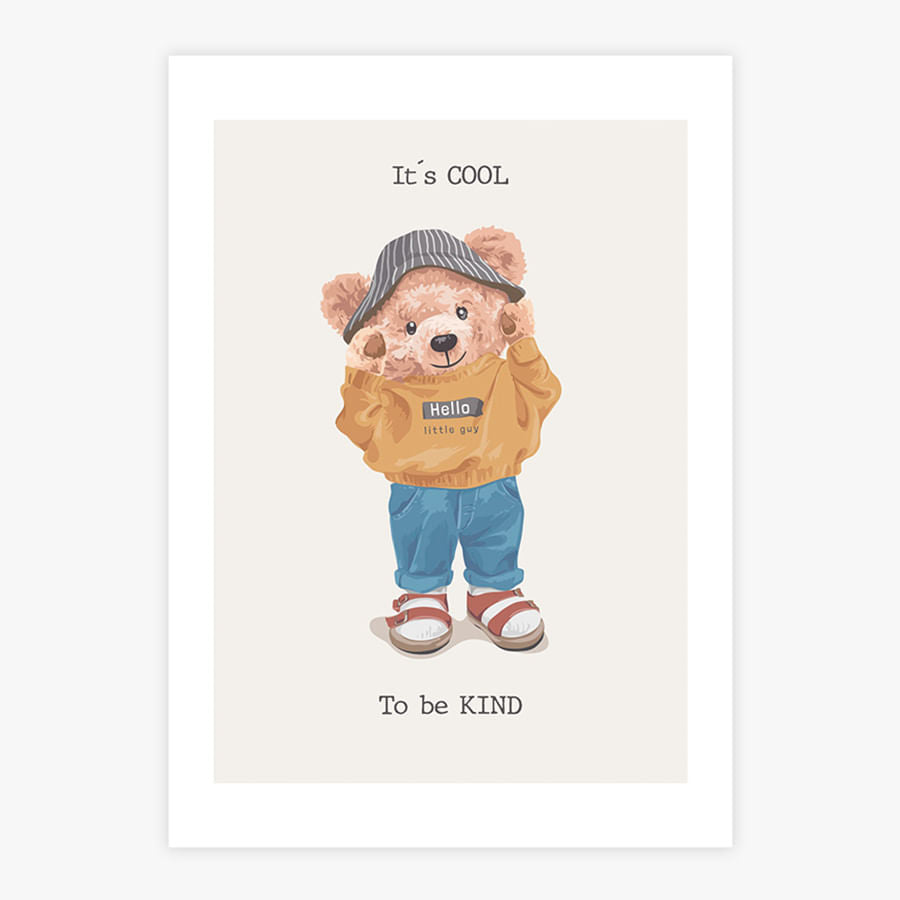 Quadro Infantil Urso It's Cool To Be Kind - Vertical