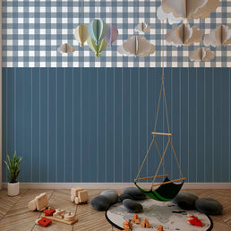 Papel de Parede Xadrez Médio Com Listra Lambri Azul